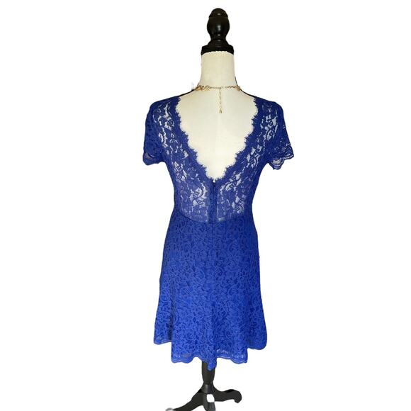 Diane Von Furstenberg DVF Womens Fifi Royal Blue Short Floral Lace Dress 6 M NWT - Picture 6 of 14